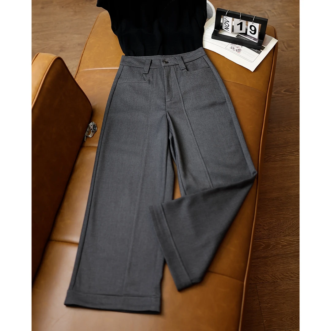 设计感高腰羊毛休闲阔腿裤2025秋季新款宽松显瘦时尚直筒裤F2131