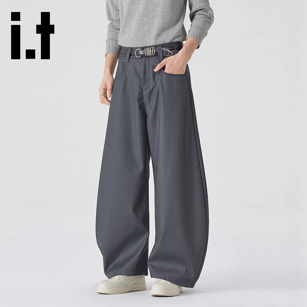 it:CHOCOOLATE深灰休闲垂感西裤男士秋季2025新款高级感弯刀长裤