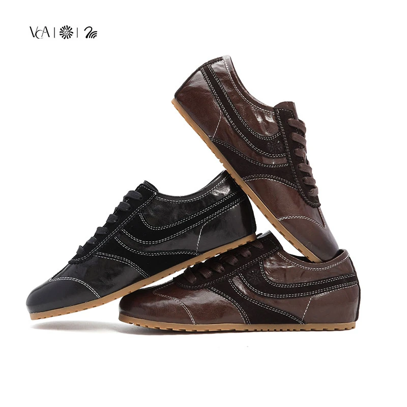 VCA女鞋休闲鞋百搭四季秋冬真皮复古秋季潮流低帮百搭透气真皮
