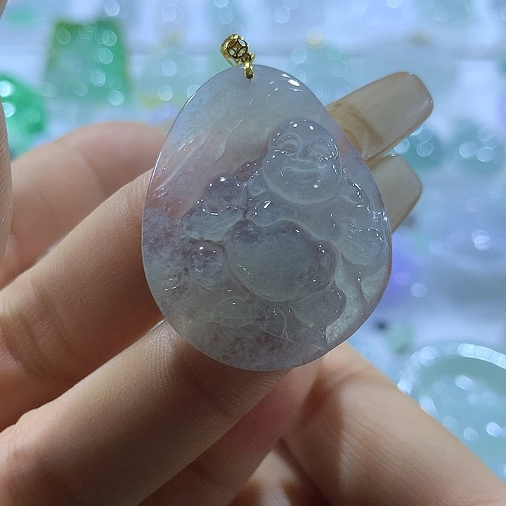 翡翠18K金镶嵌颈饰天然翡翠A货吊坠