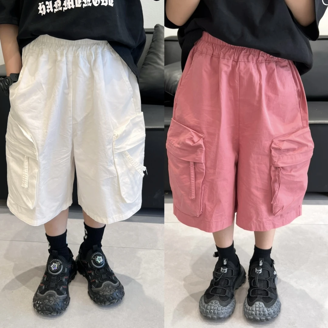 夏季儿童彩色立体包包2025男童女童美式宽松工装大口袋五分短裤
