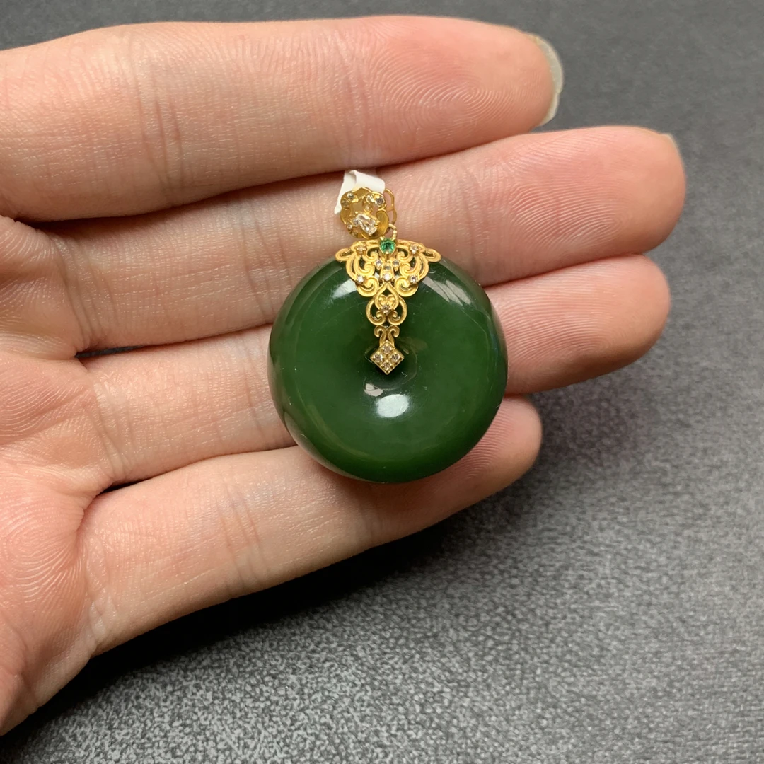 和田玉俄碧碧玉平安扣 25.1x12.5 T245