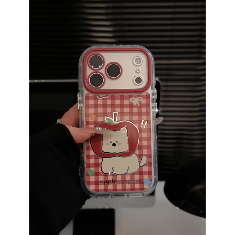 红格纹苹果西高地适用苹果17pro手机壳16pm镜面oppo华为p奶油小米