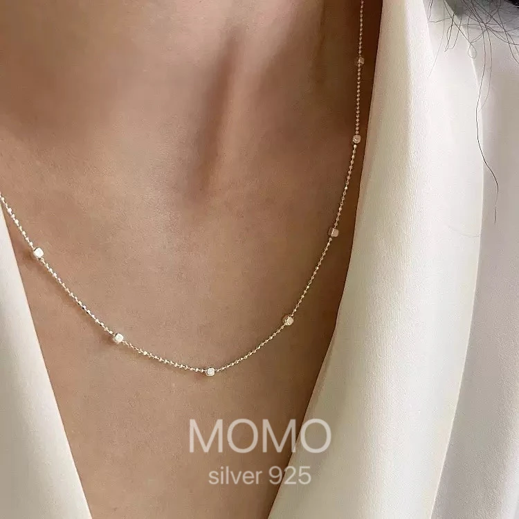 链子925银 s925纯银项链女意大利超闪方块锁骨链轻奢叠戴项链女