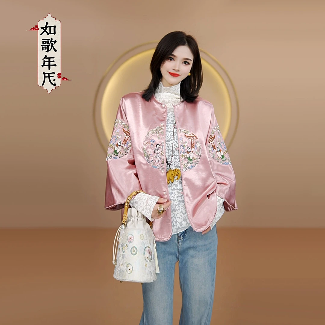 牛郎织女-如歌年代秋新中式国风刺绣外套女高端禅意复古开衫上衣