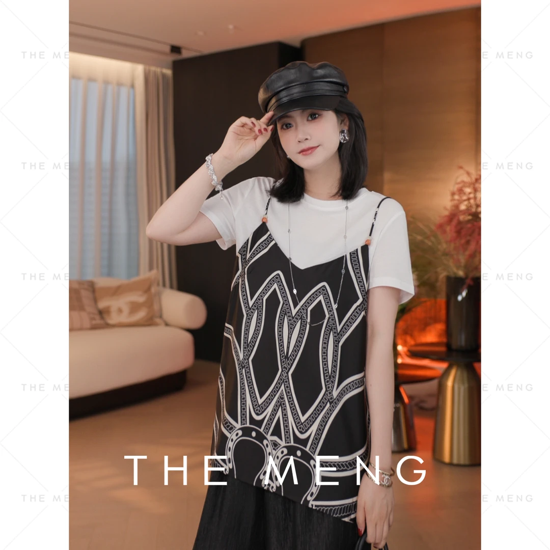 THE MENG【霞光】精梳棉优雅通勤印花短袖T恤#M252D0652+M252D0649