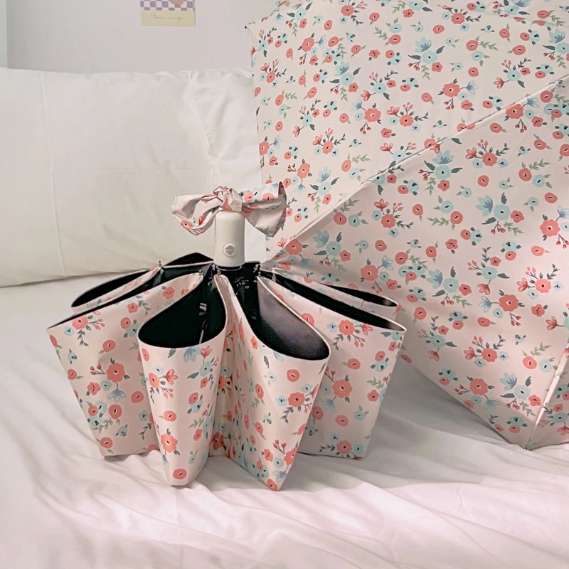 清新碎花晴雨两用遮阳伞折叠自动雨伞女高级感防紫外线防晒太阳伞