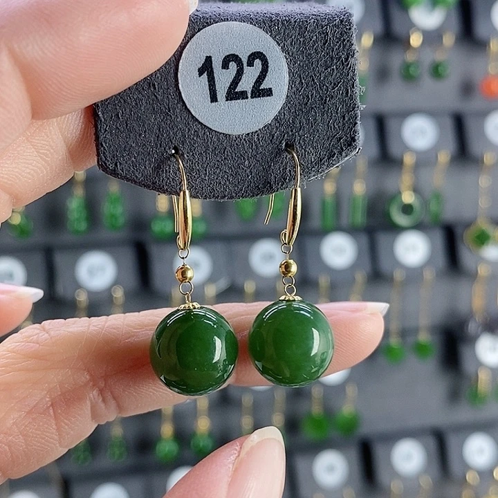 和田玉耳饰18K金镶嵌