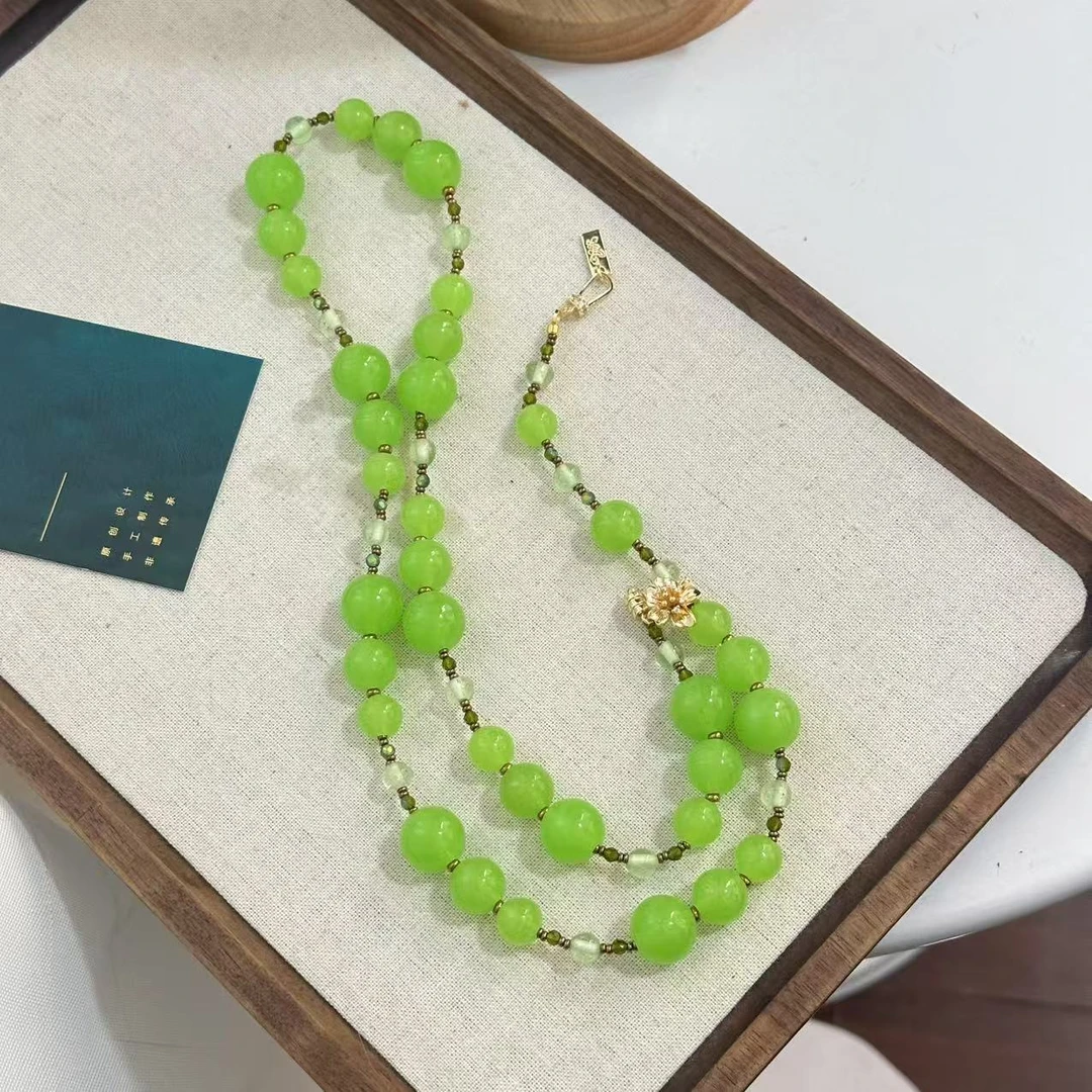 合金项链 LZ2749绿料青提小花扣琉璃项链