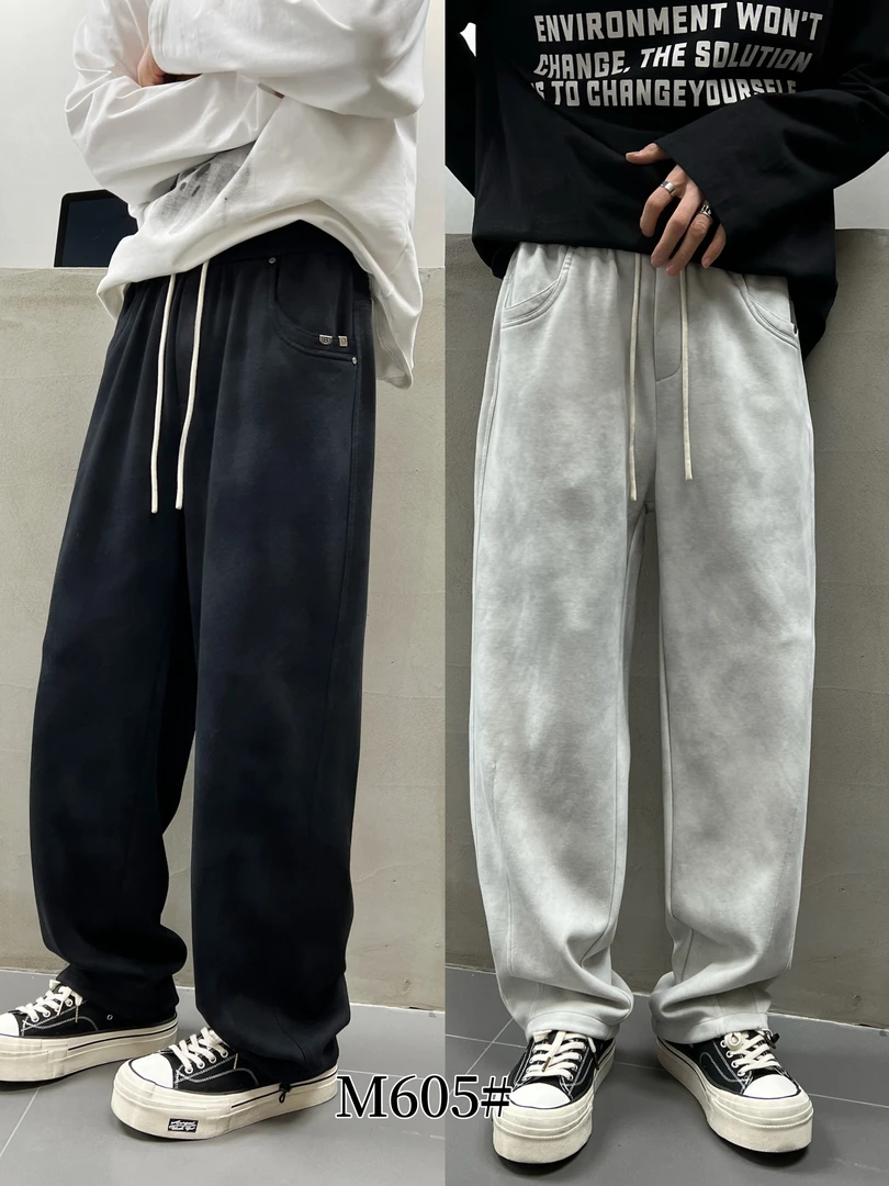 直筒长裤扎染港风潮流宽松卫裤复古秋冬高街运动阔腿休闲裤百搭