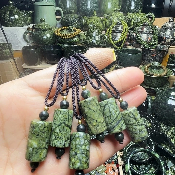 蛇纹石玉未镶嵌珠宝半成品藏玉药王石福利款桶珠吊坠