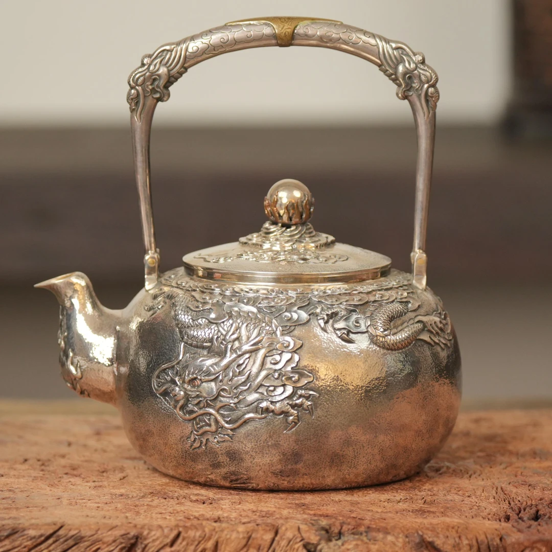 银器丨祥云双龙提梁壶