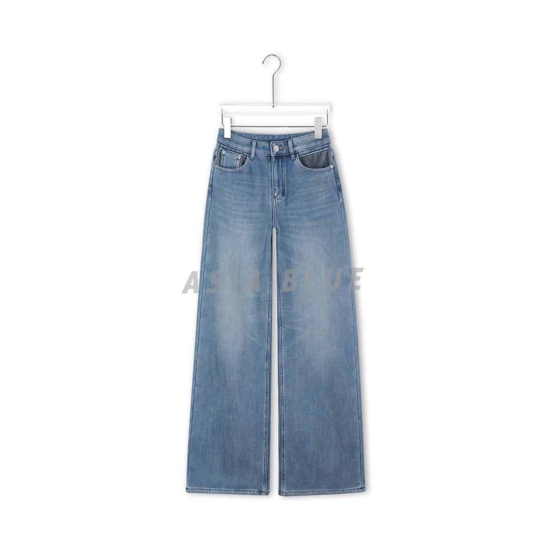 【ASIA BLUE】· 青冷 · 冬季微弹内羽毛~绒加厚小阔腿牛仔裤YW90169