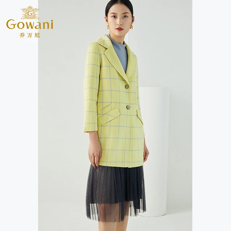 Gowani/乔万尼双面大衣格子中长款羊毛大衣女气质高级感E164A066