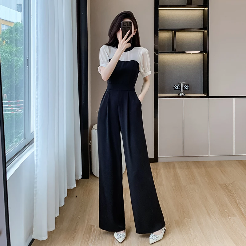 法式别致高级感气质连衣裤女神范收腰显瘦阔腿长裤设计感连身裤夏