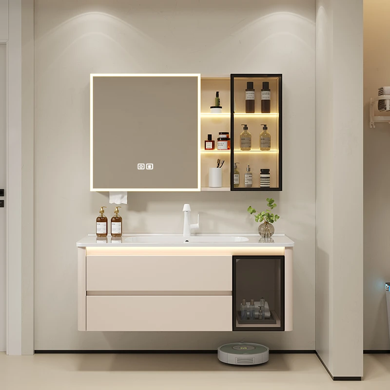 希岸奶油风陶瓷一体盆智能浴室柜卫生间组合洗漱台洗手盆洗脸盆柜