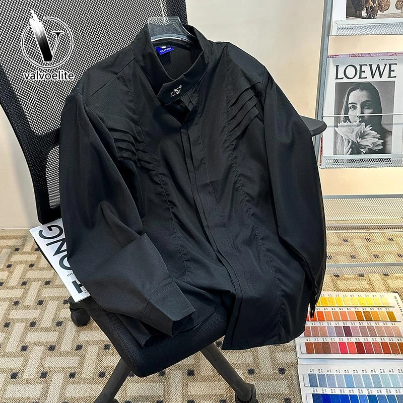 VALVOELITE夏秋长袖衬衫男休闲潮港风日系设计感小众痞帅百搭外套