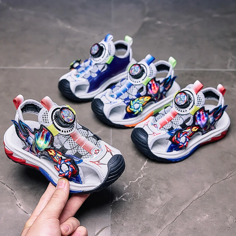 男童凉鞋包头2025新款夏季旋转纽扣男孩软底防滑儿童沙滩鞋