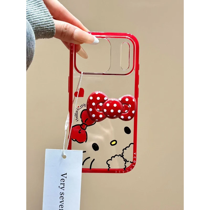 红边框涂鸦线条猫咪立体蝴蝶结适用苹果17promax手机壳15iphone16