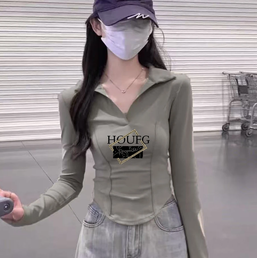 女独特漂亮超好看小衫打底衫长袖2025早秋新款正肩polo领上衣