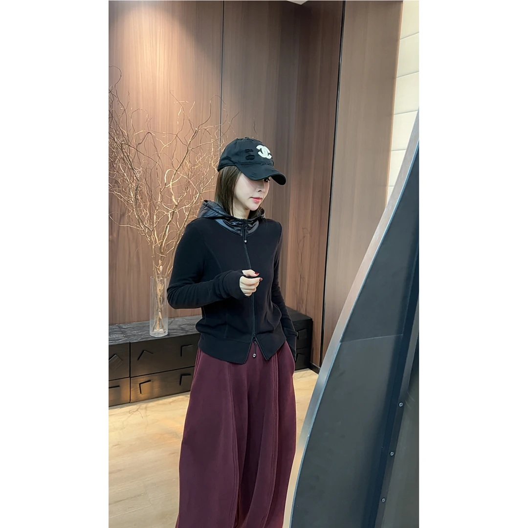 2025欧货新款拼接帽子双面绒连帽卫衣女秋冬保暖双拉链开衫外套