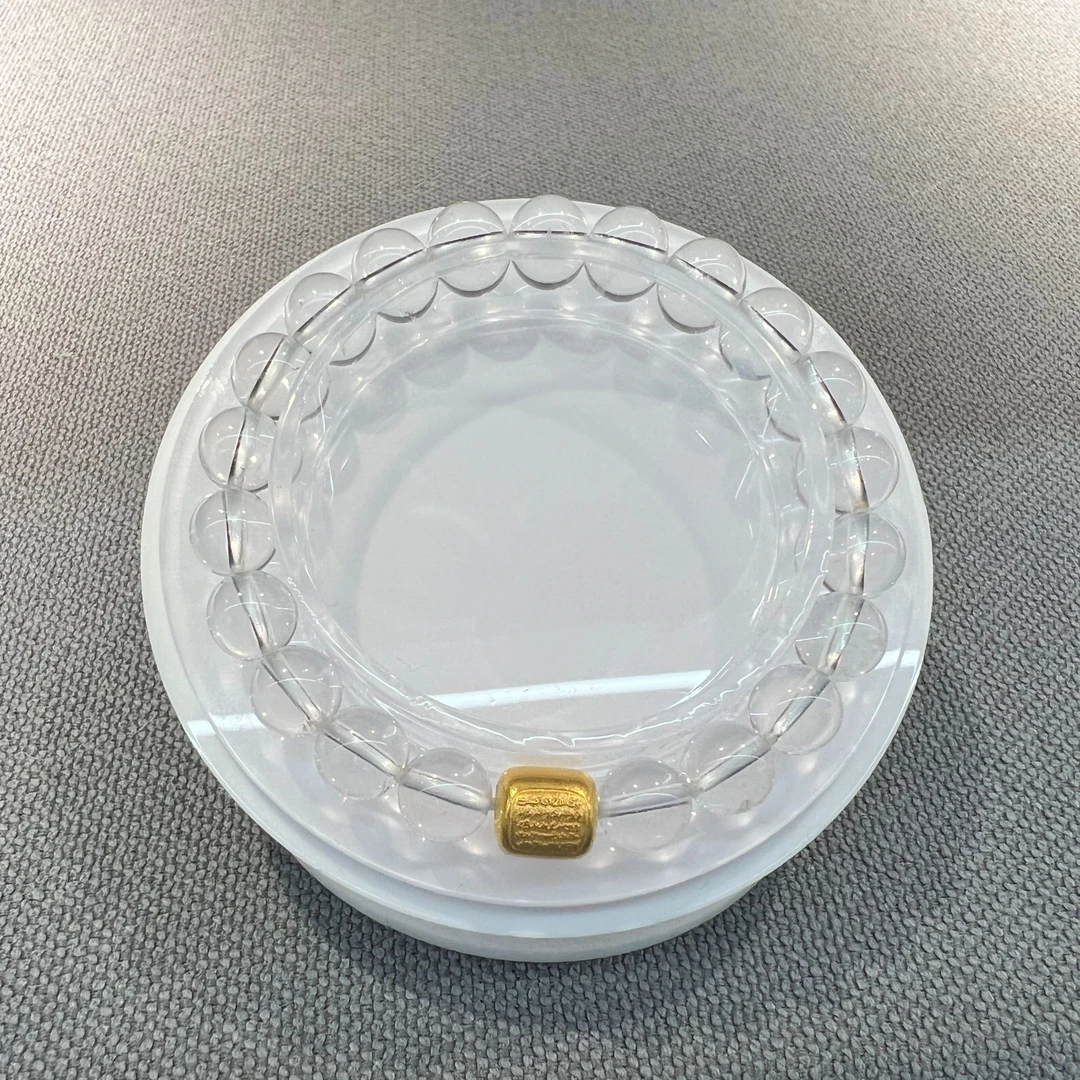 18K金五条经文白水晶单圈 珠径8-9mm 手围15 K金约0.7g