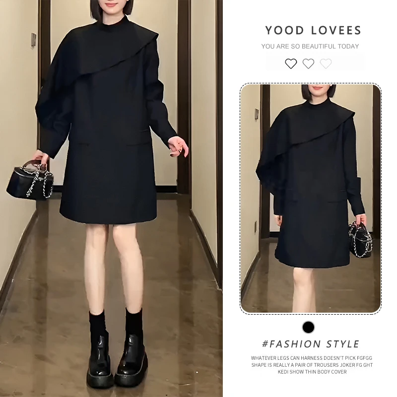 复古设计感裙子2025春秋女装新品时尚立领荷叶边气质百搭连衣裙潮