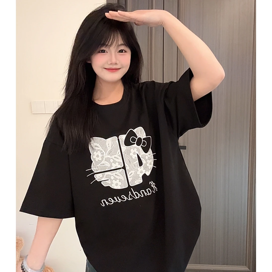 HandSeven重磅kt网纱刺绣凉感夏季圆领宽松短袖百搭t恤ins风半袖