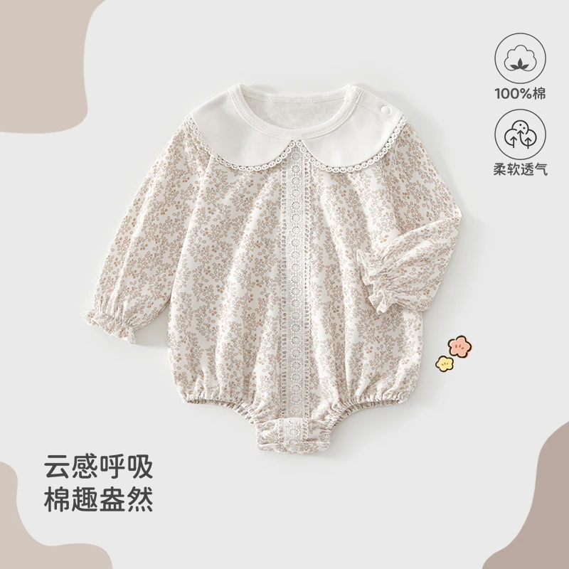 春秋款婴幼儿连体衣爬服空调服女宝宝三角哈衣新生儿外出服纯棉