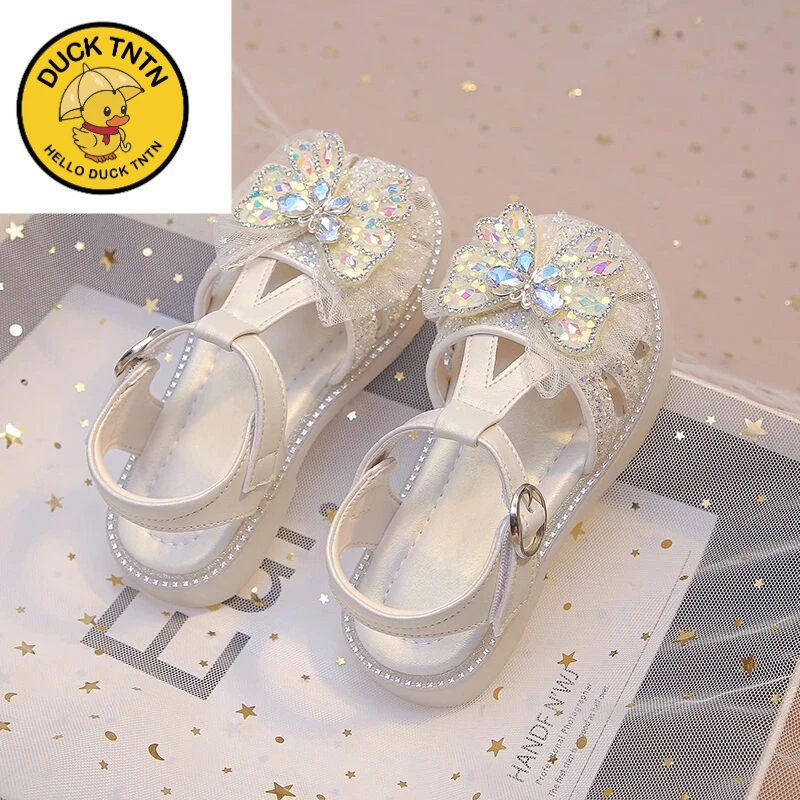女童鞋子儿童凉鞋2025新款夏季小女孩软底单鞋水钻蝴蝶包头公主鞋