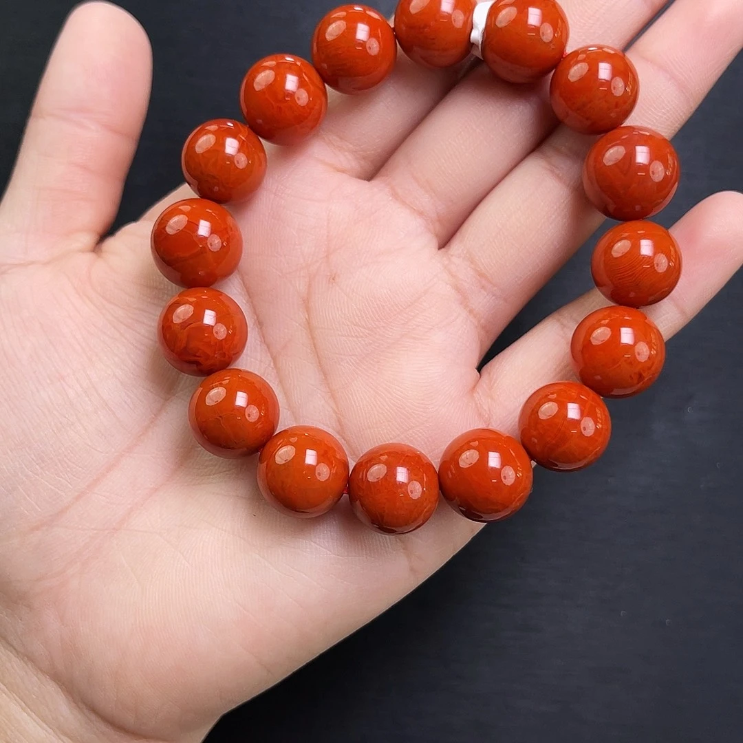 南红玛瑙未镶嵌手链瓦西收藏级柿子红火焰满肉单圈13mm