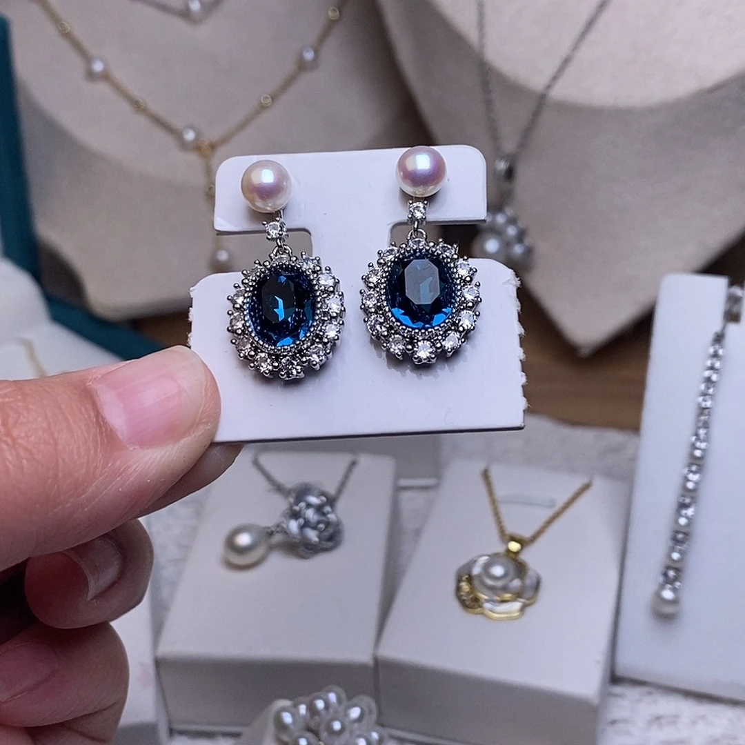 淡水珍珠银S925镶嵌耳饰