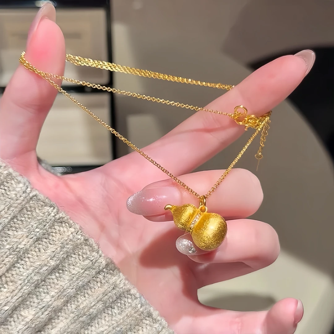 铜合金项链 金色葫芦项链女国潮拉丝福禄吊坠轻奢时尚气质锁骨链