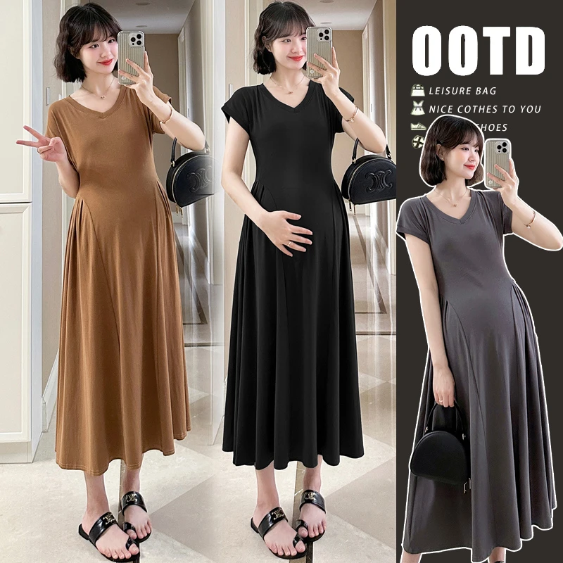 R529#3.29 法式v领气质舒适针织孕妇连衣裙