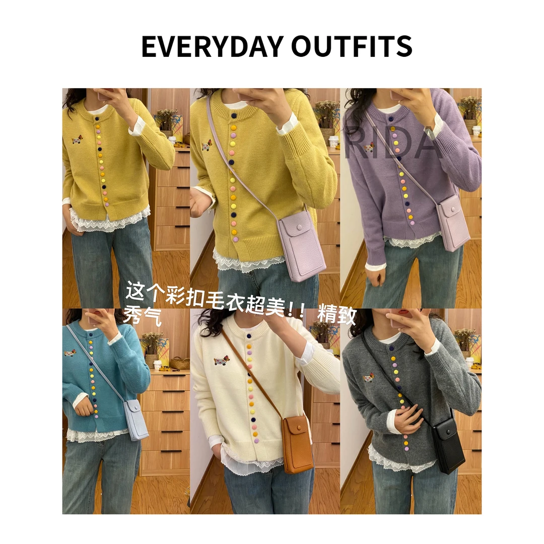 RIDA··腊肠狗彩扣毛衣5B22休闲百搭小众宽松纯色春季689125