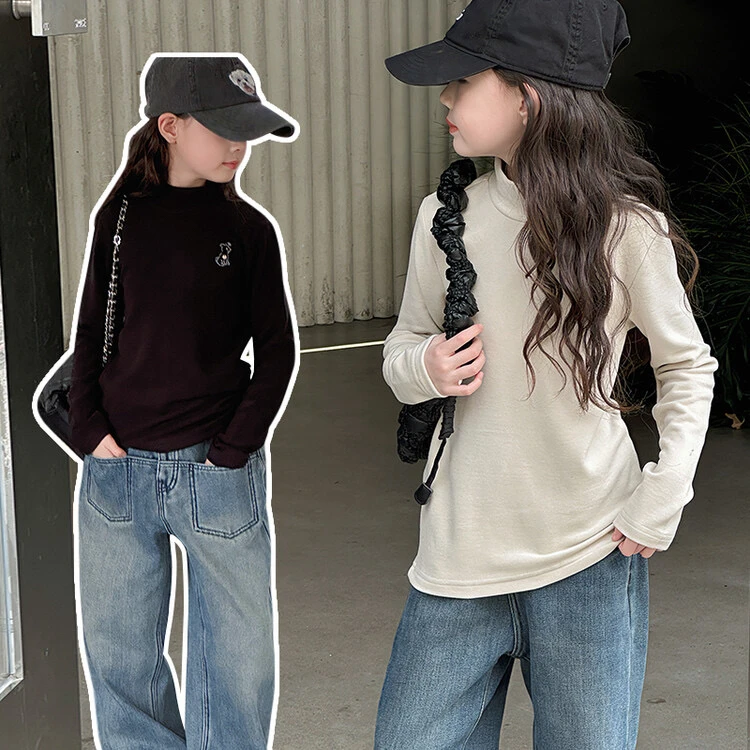 女童2025秋季新款小狗绣花打底衫中大童洋气时尚少女百搭休闲长袖