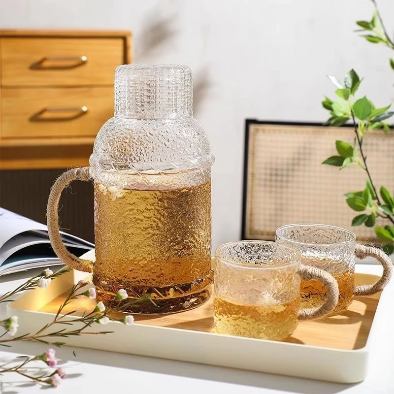 玻璃水壶耐高温锤纹玻璃水壶家用大容量客厅凉水壶水杯泡茶壶扎壶