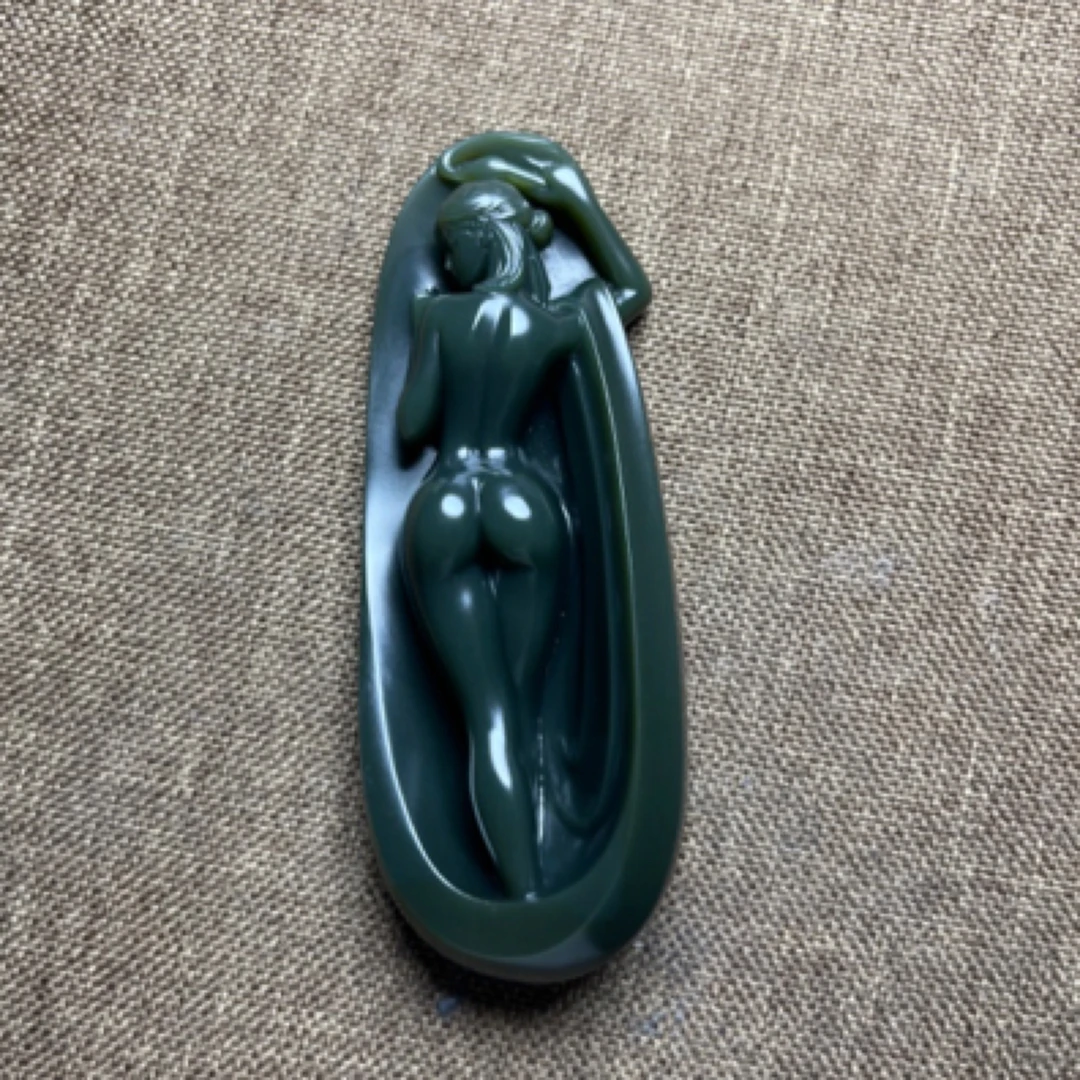 和田玉青玉执笔绘丹青手把件