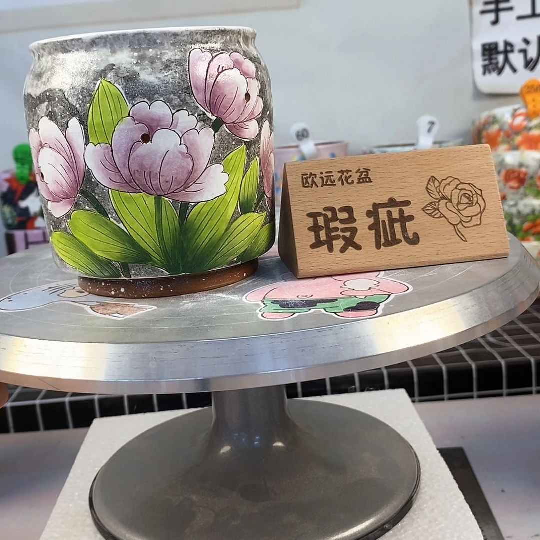 紫砂花盆红陶手绘花盆