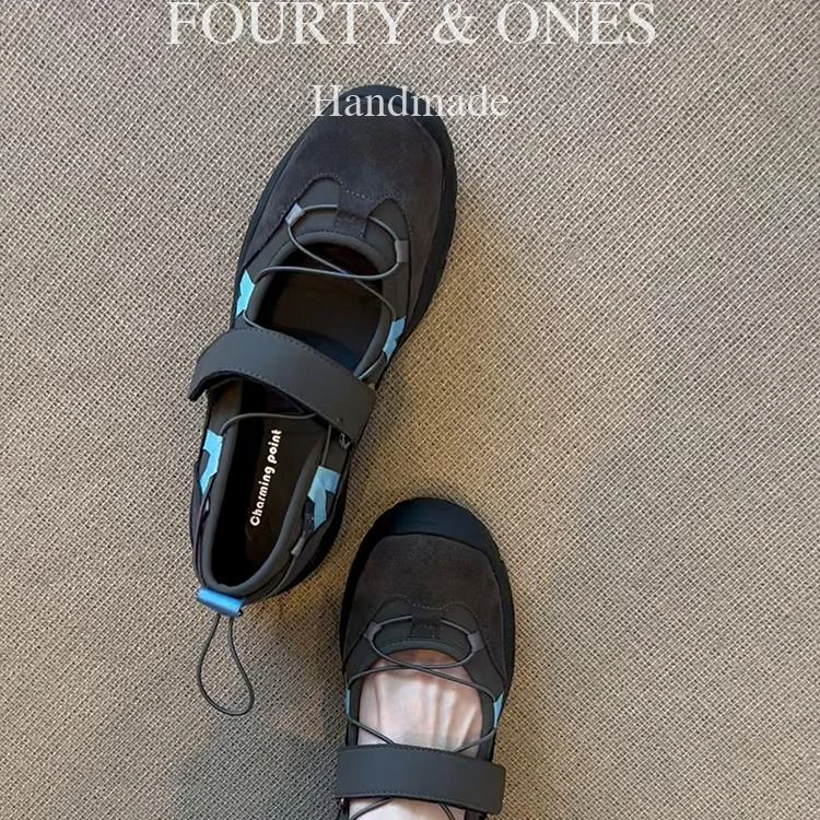 羊皮版~韩版小众设计感芭蕾舞运动鞋女2025年新款魔术贴玛丽珍鞋