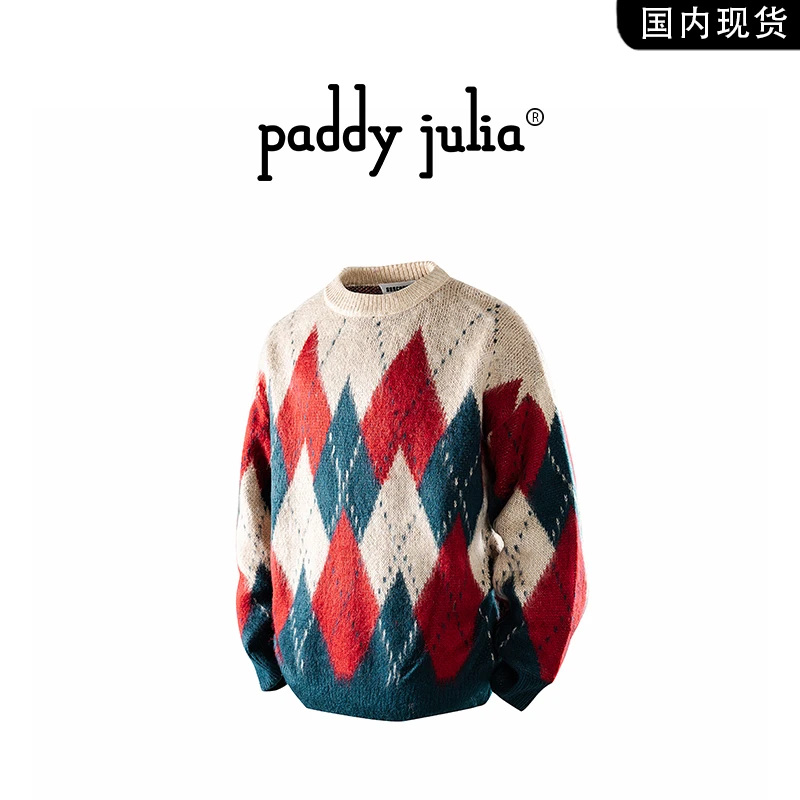 Paddy julia美式高级感毛衣男秋冬季图案时尚宽松针织衫上衣男装