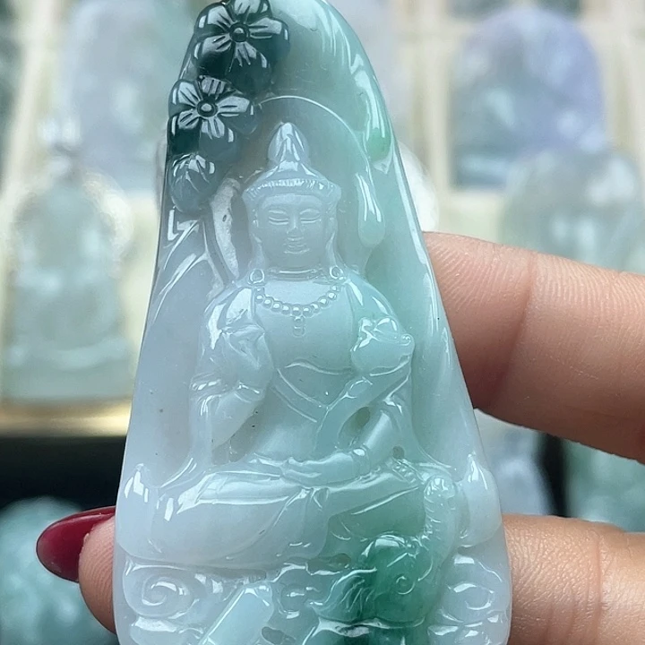 颈饰未镶嵌翡翠天然缅甸翡翠A货普贤菩萨