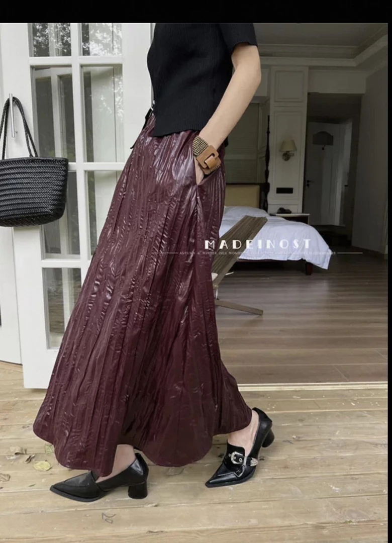 褶皱松紧腰半身裙