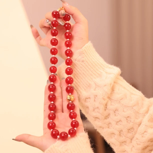 夕莹·银镶玛瑙圆珠项链SY