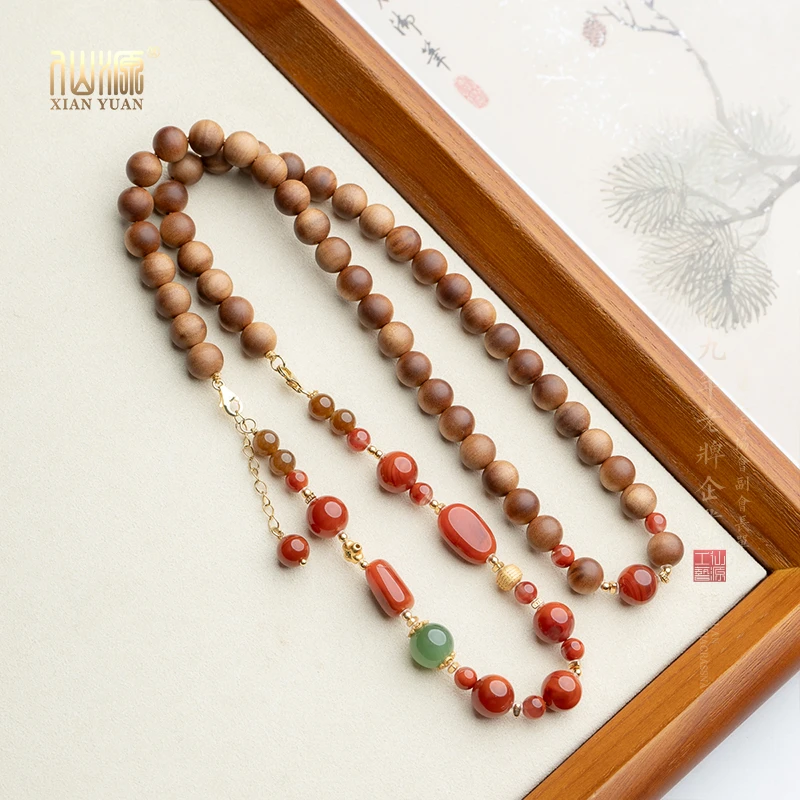 印度老山檀香8mm保山南红项链新中式国风项链