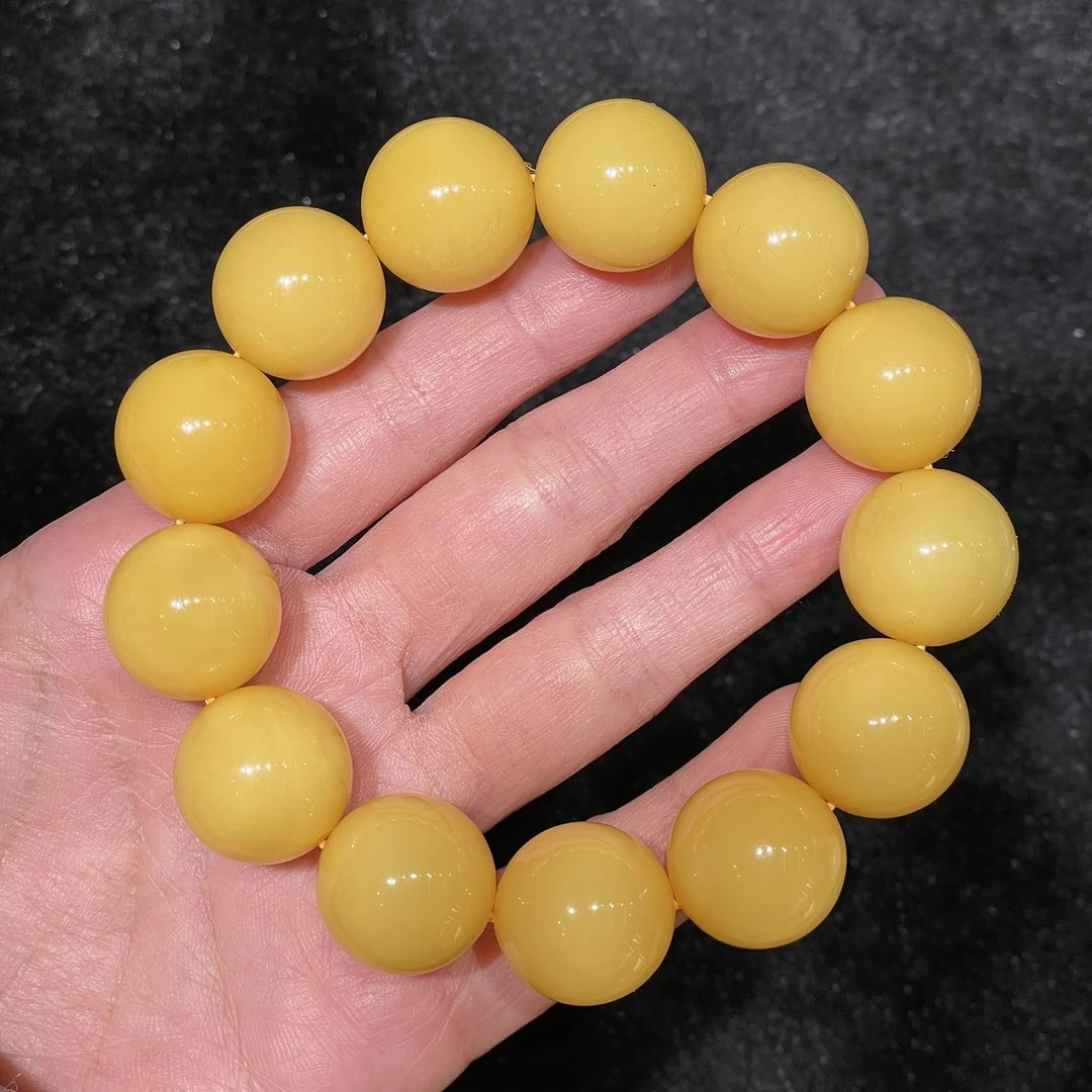 【地主专属】20 G89030-蜜蜡鸡油黄单圈手串-18mm