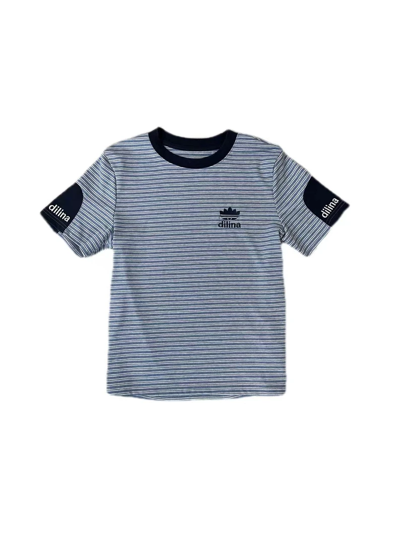 【条纹】小众设计刺绣春夏新款短袖T恤时尚休闲百搭打底衫女士