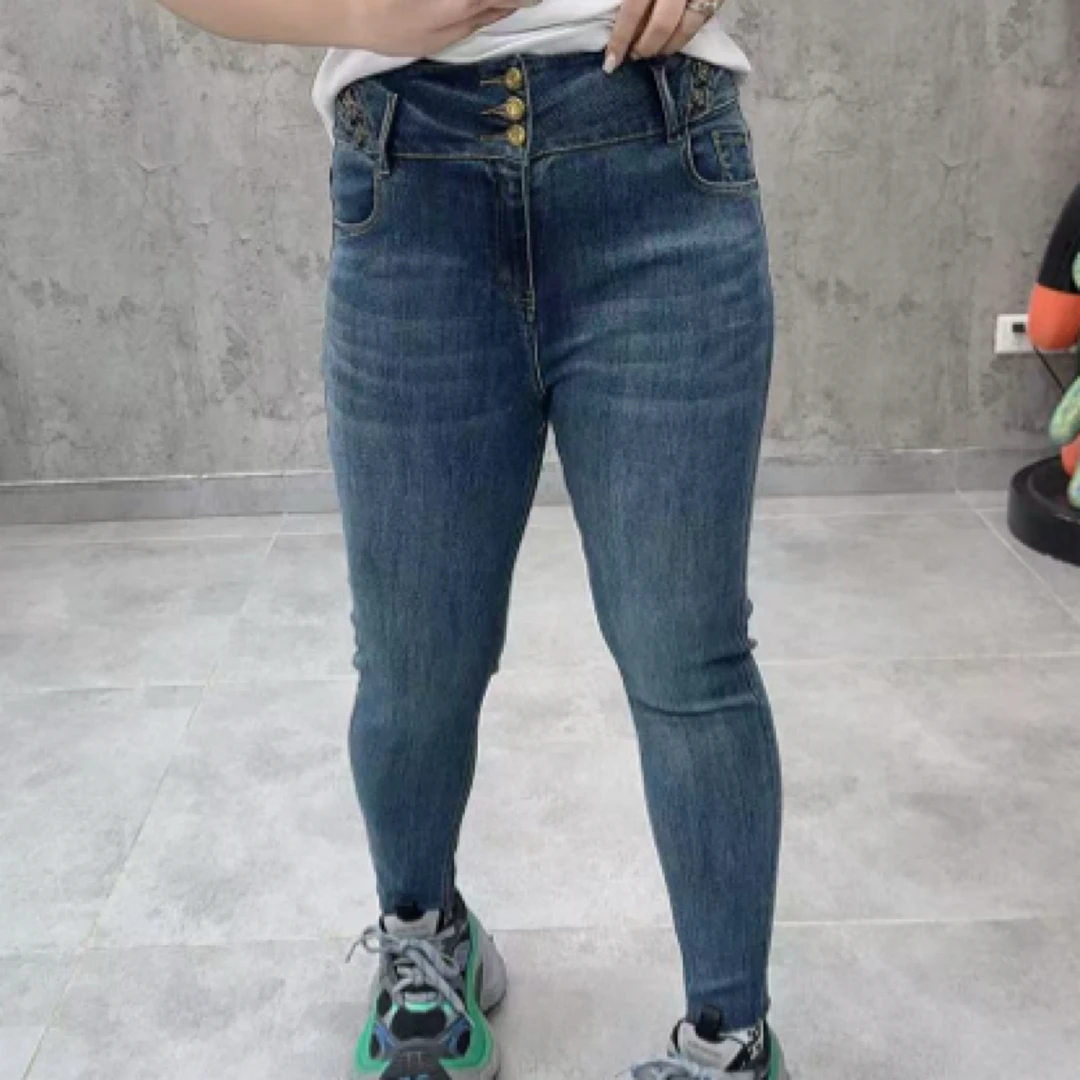 欧货高腰显瘦小脚裤高弹牛仔裤