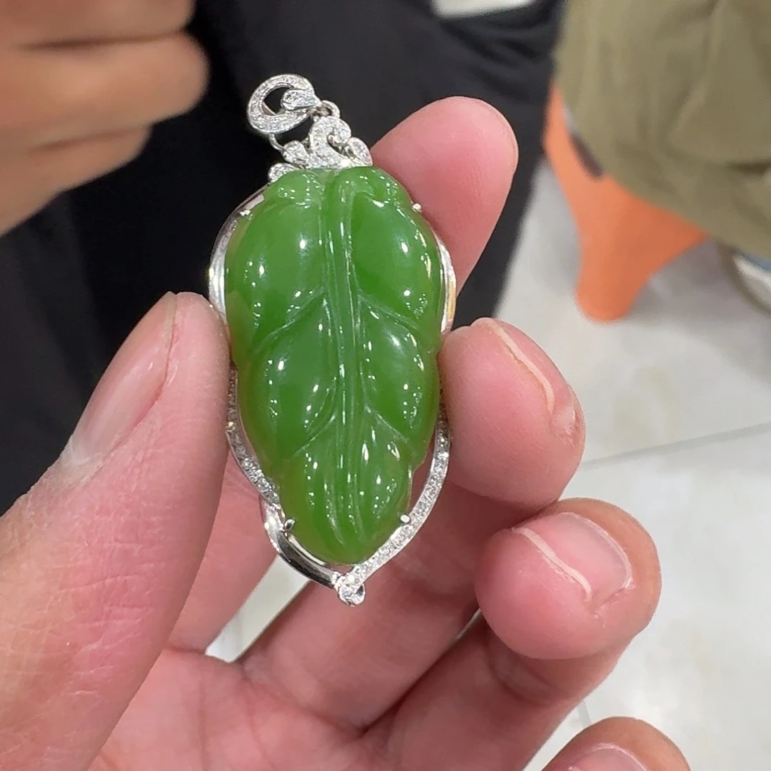 和田玉树叶18K金镶嵌118时姐