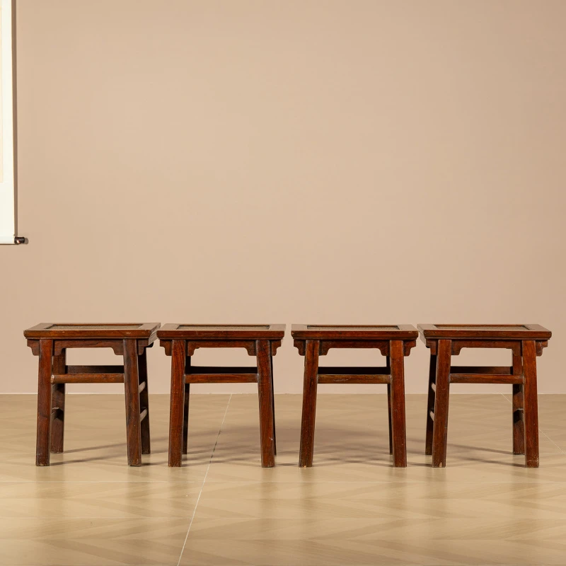 清代黄花梨夹头榫刀牙板方凳成套（一套四只）古董收藏家具海黄凳子